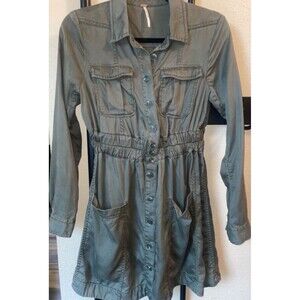 Free People Pocket Of Sunshine Cargo Safari Mini Shirt Dress size 2 Lyocell